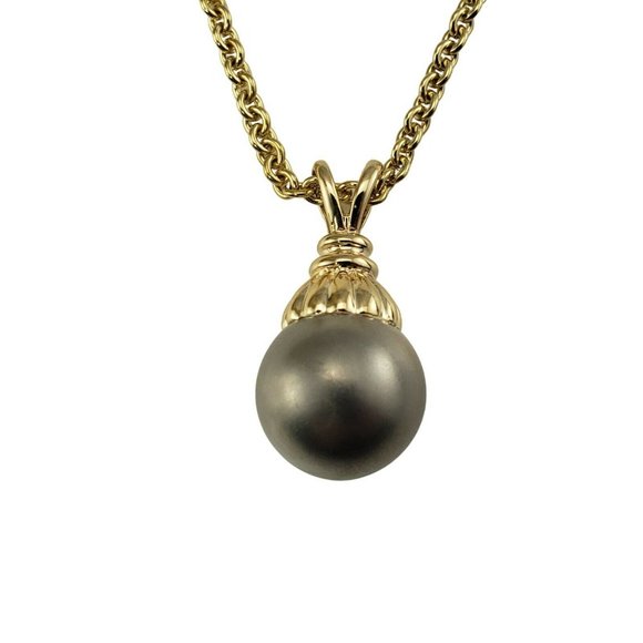 Vintage 14 Karat Yellow Gold Grey Pearl Pendant Necklace #10900